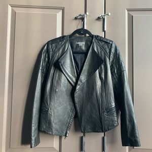 Vince Black Moto Leather Jacket Quilted Detail XS